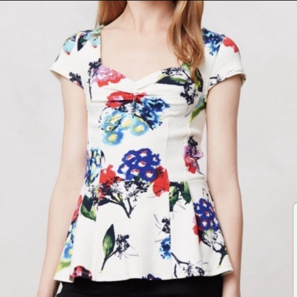 *SOLD*Anthropologie Postmark Floral Peplum Top